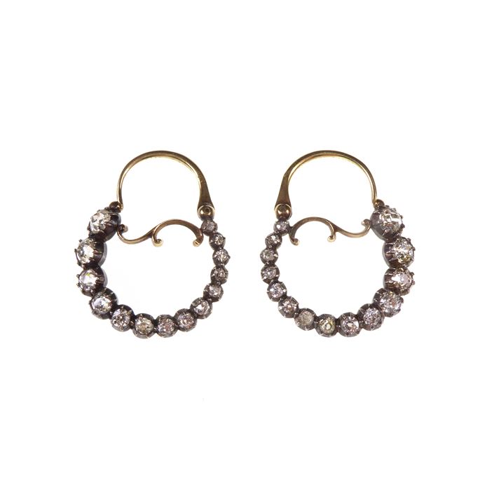 Pair of early graduated diamond hoop earrings | MasterArt